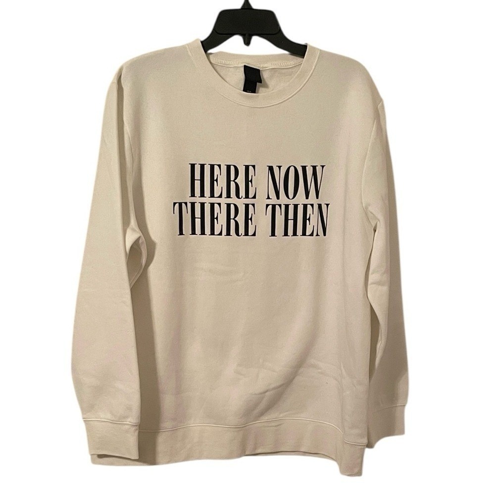 H&M Men's White Black "Here Now There Then" Text Crewneck Sweater Size‎ XL